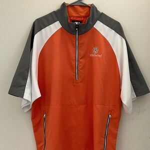 FootJoy 1/4 Zip Pullover Short Sleeve Wind Shirt Sz Large Orange/gray/white